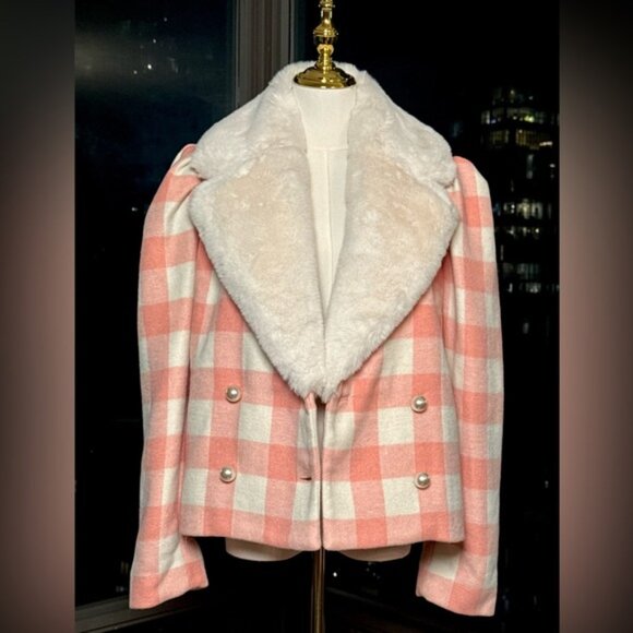 🆕 LOVESHACKFANCY 🧿 NWOT Dumont Faux Fur Collared Jacket, Crisp Peach - Sz M - Picture 12 of 16